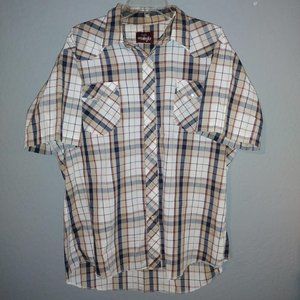Vintage 80s wrangler pearl snap button up plaid shirt cowboy western wear